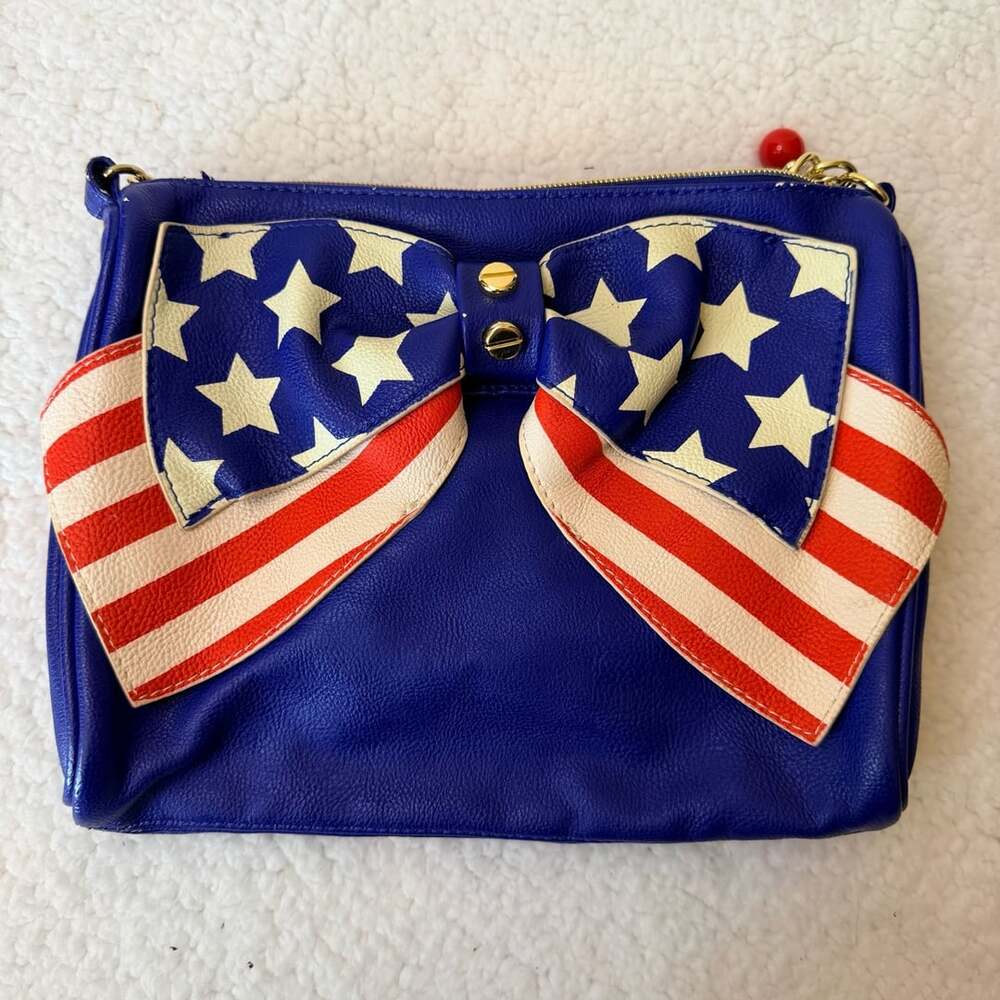 Betsey Johnson American Flag Bow Crossbody Bag Blue